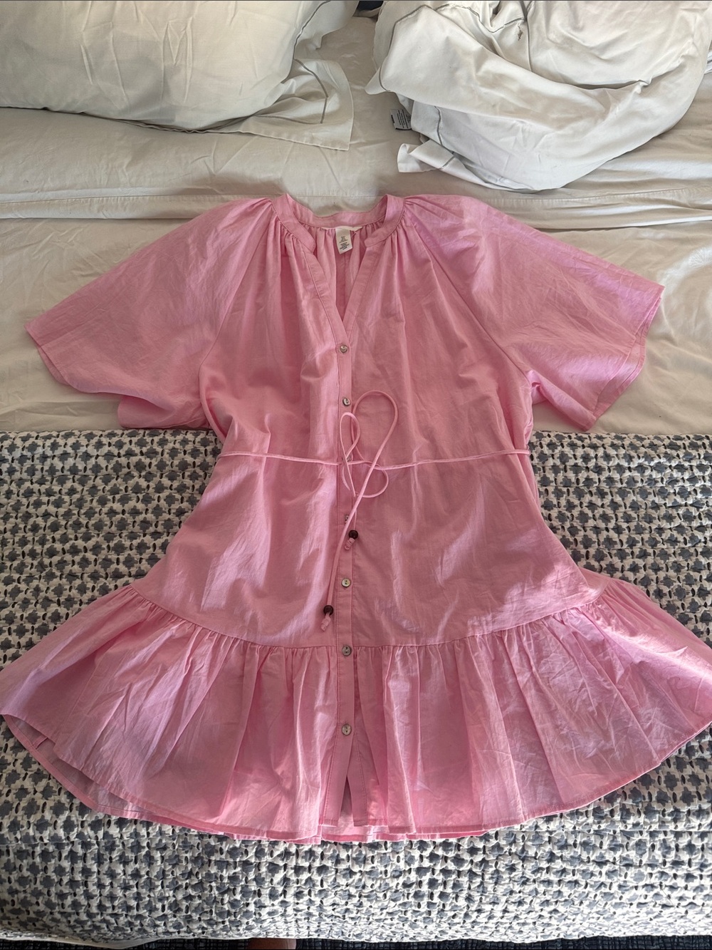 H&M Bubblegum Pink Button-Front Ruffle Hem Casual Dress